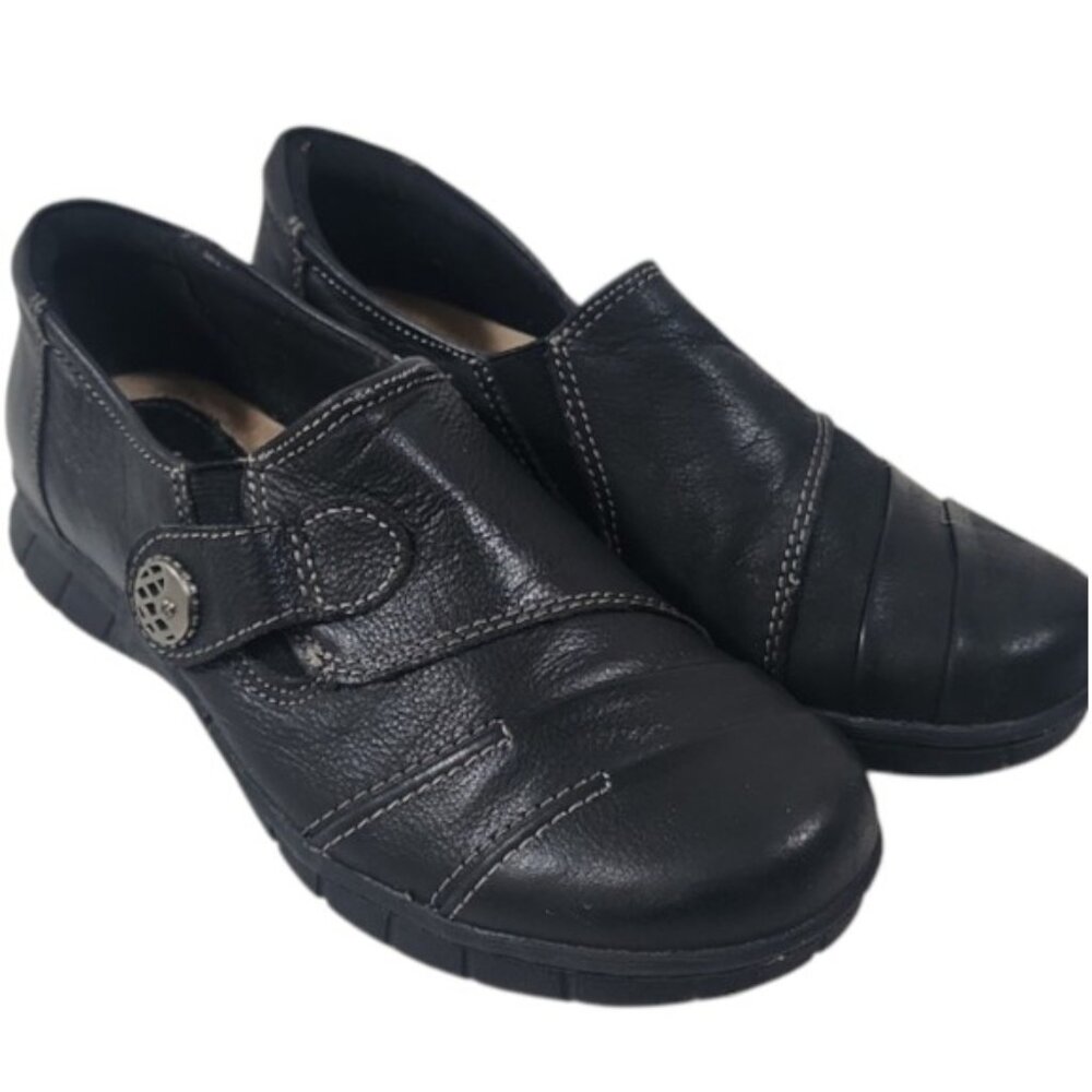 Earth Origins Black Leather Mary Jane Comfort Shoes Women’s Slip-On Velcro Strap